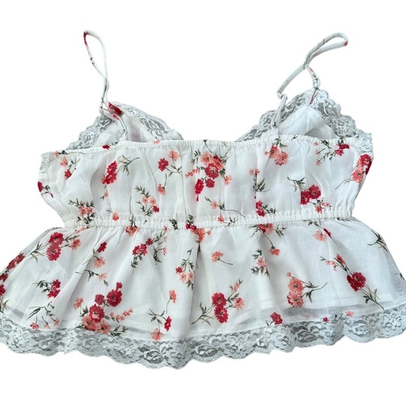 American Eagle Crop Top White Floral Tank Top Size Small - Picture 2 of 4